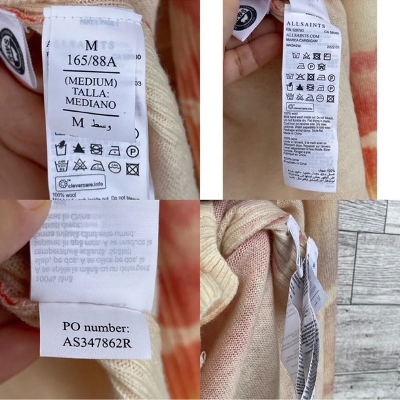 Allsaints Marea Tie Dye Cardigan Sweater Merino Wool Rainbow Pink Cream New M - Picture 13 of 16